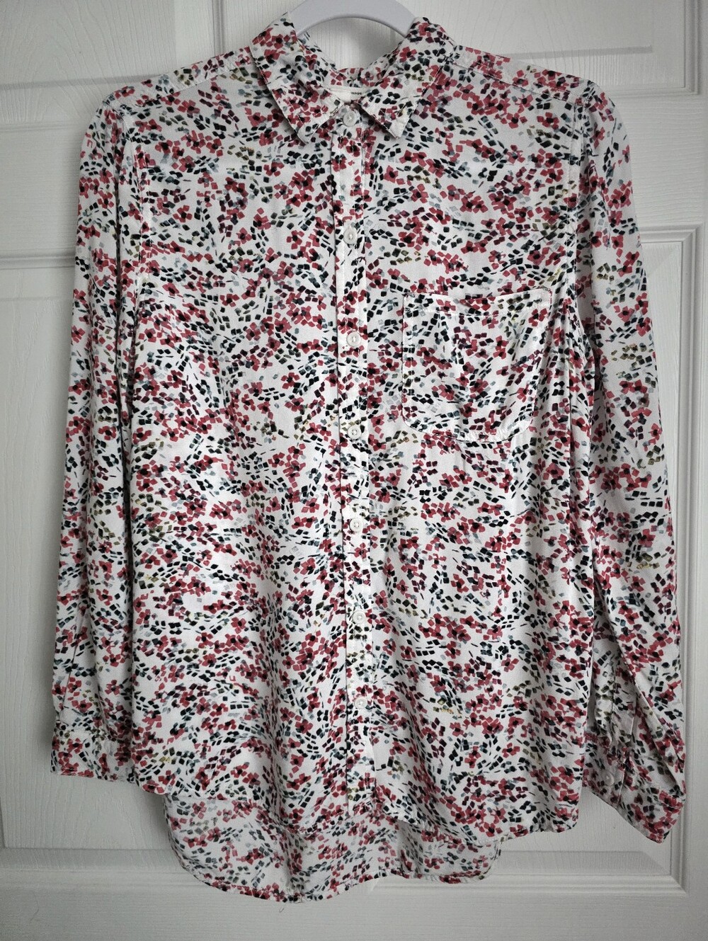 Beachlunchlounge Abstract Floral Ditsy Print Button Down Blouse Shirt S
